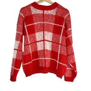 Adele Vintage Knit Pullover Plaid Sweater Red and White